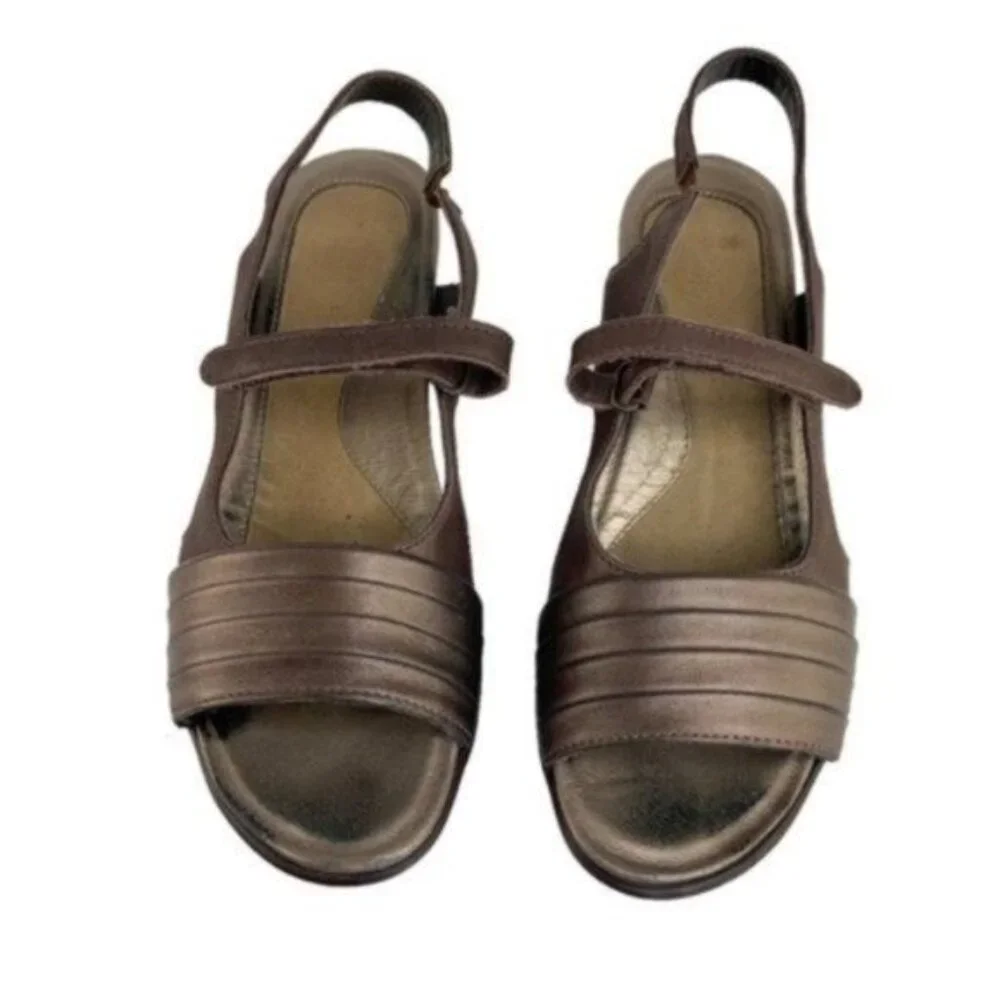 Naot Strappy Slingback Wedge Peeptoe Sandals Bronzed Brown